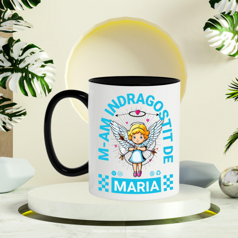 Cana Personalizata Statuie Fata Copil Cu Aripi Înger – Cadou Personalizat Valentine's Day „M-am Îndrăgostit De Maria” [2]