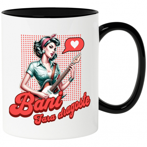 Retro - Cana Personalizata Fată cu Chitara Electrică - Cadou Personalizat pentru Iubitori de Muzică, Mesaj Rock