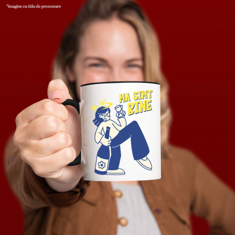 Cana Personalizata „Fată cu Pahar de Vin și Sticlă Personalizată - Cadou Energic pentru Femei și Prieteni” [1]