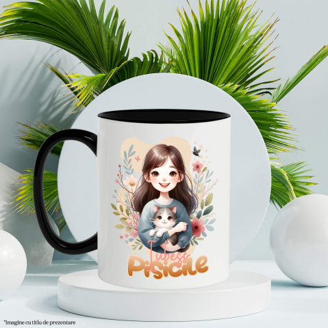 Cana Personalizata Decor Personalizat - Fată cu Pisică Pufoasă și Mesaj „Iubesc Pisicile” [2]