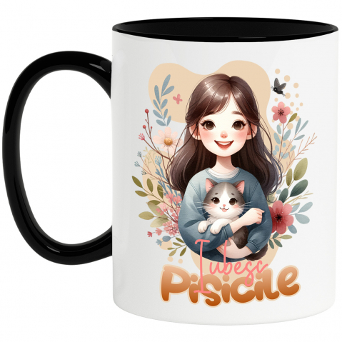 Cana Personalizata Decor Personalizat - Fată cu Pisică Pufoasă și Mesaj „Iubesc Pisicile”