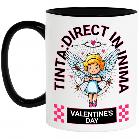 Căni - Cana Personalizata „Fată Înger Cu Aripi Albe Și Săgeți - Cadou Personalizat „Țintă Direct În Inimă” pentru Familie, Copii și Prieteni de Valentine's Day”