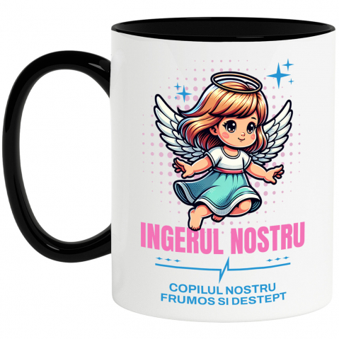 Copii - Cana Personalizata Fata Înger cu Aripi și Coroană – Cadou Personalizat „Copilul Nostru Frumos și Deștept” pentru Fetițe