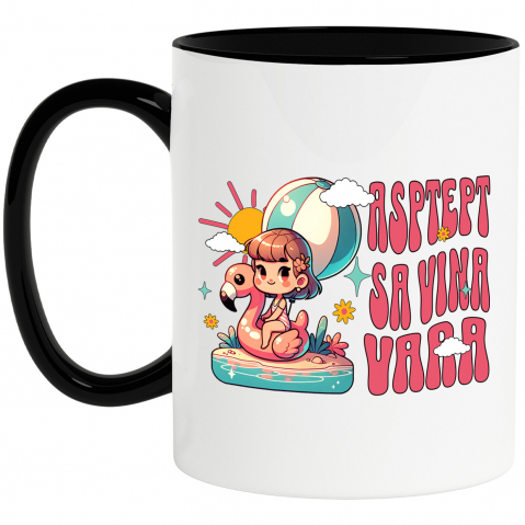 Căni - Cana Personalizata Fată pe Colac Flamingo în Mare – Cadou Personalizat pentru Copii și Familie