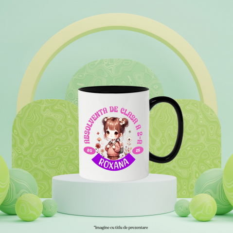 Cana Personalizata Fată Școlăriță cu Breton și Rucsac Personalizat „Absolvent de Clasa a 2-a Roxana” - Cadou Educațional [2]