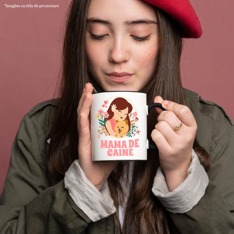 Cana Personalizata "Fata și Câine – Cadouri Personalizate pentru Mama de Câine cu Flori Colorate" [1]