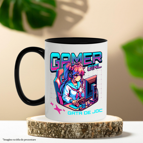 Cana Personalizata Fata Stil Anime - Gamer Girl La Birou - Cadou Personalizat Jocuri Calculator [2]