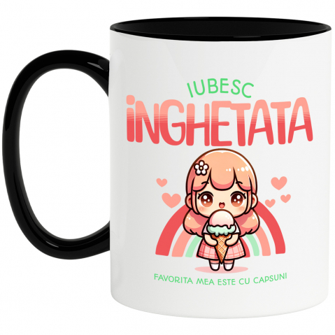 Copii - Cana Personalizata Fată Stil Animat cu Înghețată Cornet – Cadou Personalizat pentru Copii și Familie