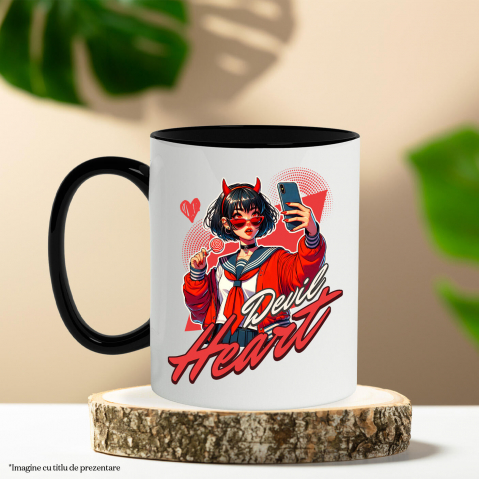 Cana Personalizata „Fată Stil Anime Cu Acadea și Selfie - Cadou Personalizat „Devil Heart” pentru Familie, Copii și Prieteni” [2]