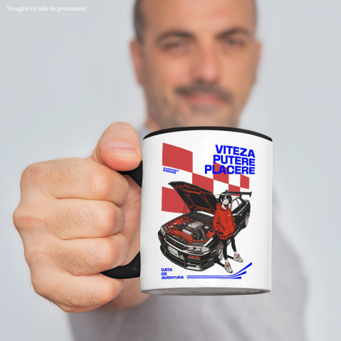 Cana Personalizata Tricou Anime Auto – Fată cu Hanorac Roșu și Mașină Sport Puternică [1]