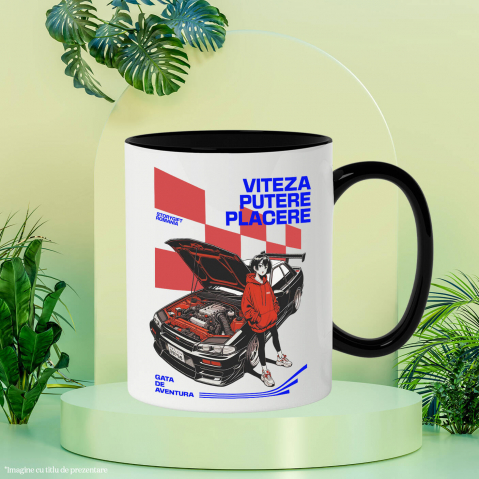 Cana Personalizata Tricou Anime Auto – Fată cu Hanorac Roșu și Mașină Sport Puternică [2]