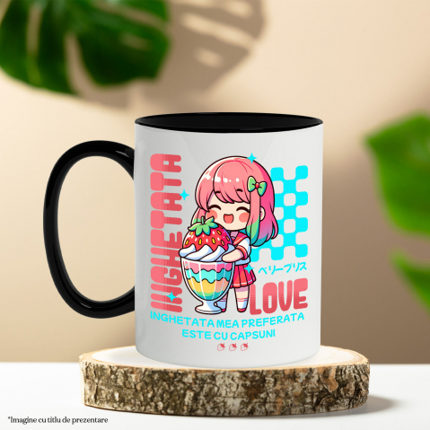 Cana Personalizata Cadou personalizat pentru iubitorii de milkshake | Fata anime cu pahar imens de milkshake și căpșună [2]