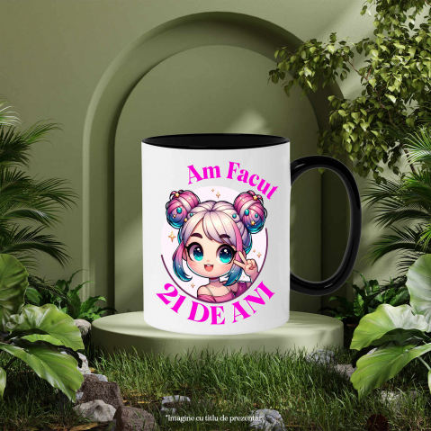 Cana Personalizata Fata Anime cu Par Roz – Petrecere de 21 de Ani și Aniversare Copii [2]