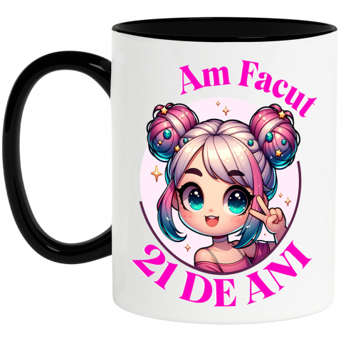 Retro - Cana Personalizata Fata Anime cu Par Roz – Petrecere de 21 de Ani și Aniversare Copii