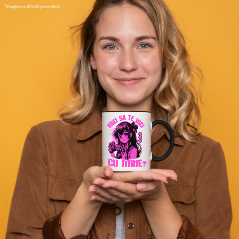 Cana Personalizata Fată Stil Anime cu Manetă de Jocuri Video - Cadou Personalizat „Vrei Să Te Joce Cu Mine?” pentru Familie și Prieteni [1]
