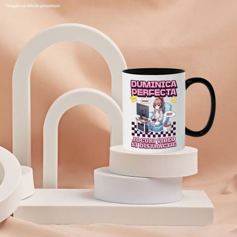 Cana Personalizata Fată Stil Anime „Duminica Perfectă” - Cadou Personalizat pentru Iubitorii de Jocuri Video și Familie [2]