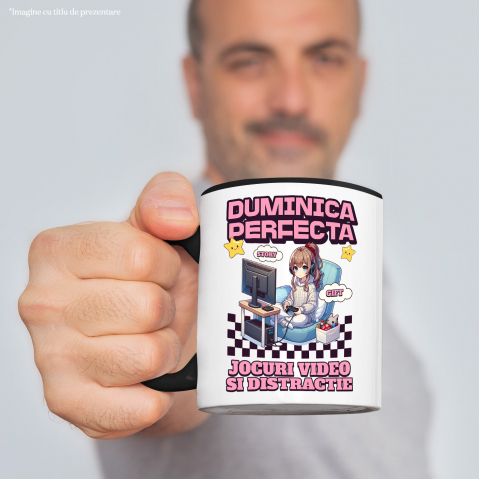 Cana Personalizata Fată Stil Anime „Duminica Perfectă” - Cadou Personalizat pentru Iubitorii de Jocuri Video și Familie [1]