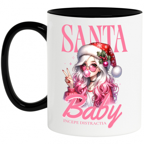 Căni - Cana Personalizata Fată Stil Anime cu Căciulă de Crăciun – Santa Baby și Distracția Începe de Crăciun