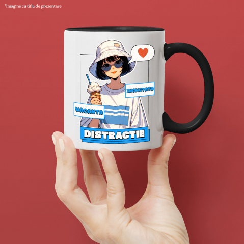 Cana Personalizata Fata Stil Asiatic cu Pălărie și Înghețată - Cadou Personalizat Vacanță și Distracție [1]