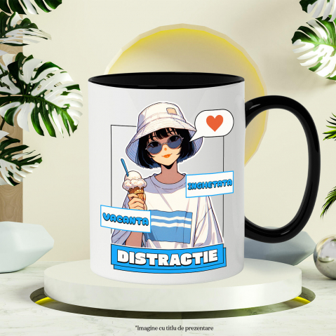 Cana Personalizata Fata Stil Asiatic cu Pălărie și Înghețată - Cadou Personalizat Vacanță și Distracție [2]