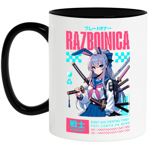 Razboinic - Cana Personalizata Cadouri personalizate – Fata stil asiatic cu sabii ninja și mesaj inspirațional