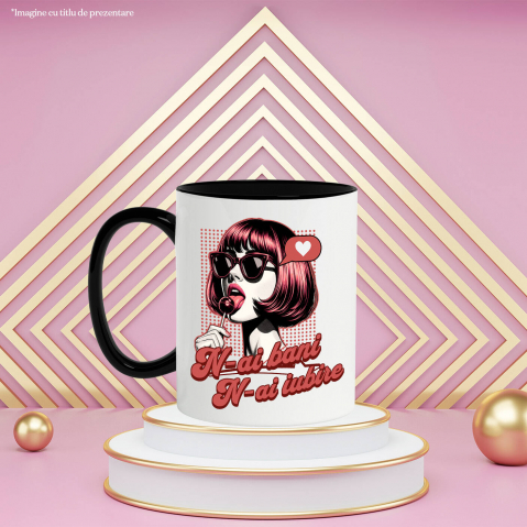 Cana Personalizata „Fată Stil Retro Cu Acadea și Ochelari De Soare - Cadou Personalizat „N-ai Bani, N-ai Iubire” pentru Familie, Copii și Prieteni de Valentine's Day” [2]