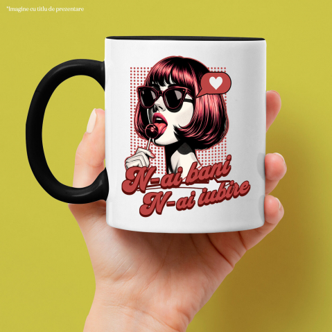 Cana Personalizata „Fată Stil Retro Cu Acadea și Ochelari De Soare - Cadou Personalizat „N-ai Bani, N-ai Iubire” pentru Familie, Copii și Prieteni de Valentine's Day” [1]