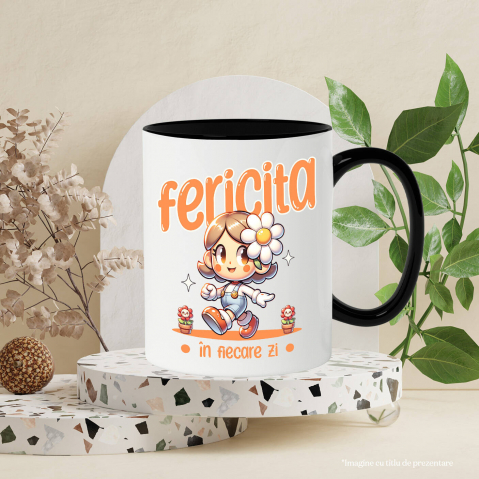 Cana Personalizata Fată Veselă Animată cu Floare – Cadou Personalizat pentru Copii și Familie [2]