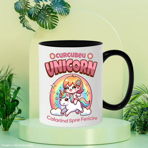 Cana Personalizata Costum Unicorn Multicolor pentru Fete - Calarind Spre Fericire [2]