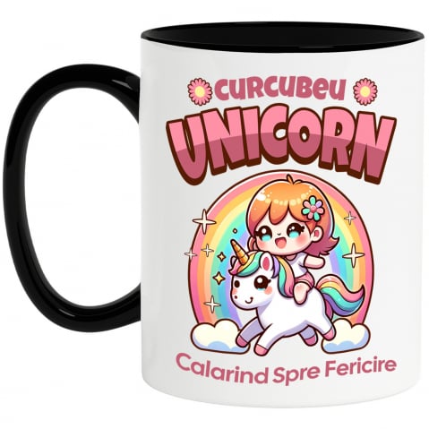 BASME - Cana Personalizata Costum Unicorn Multicolor pentru Fete - Calarind Spre Fericire