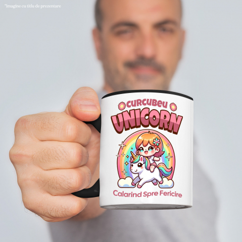 Cana Personalizata Costum Unicorn Multicolor pentru Fete - Calarind Spre Fericire [1]