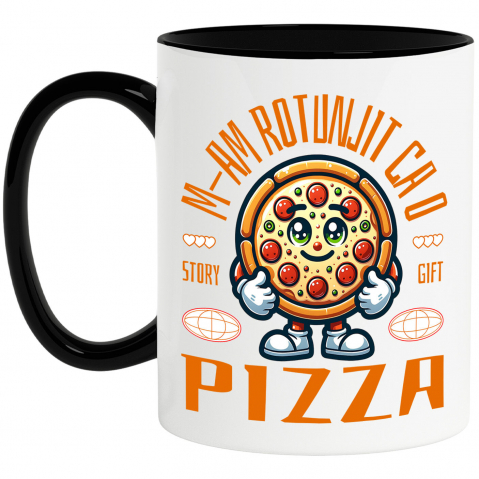 Mancare - Cana Personalizata Felie de pizza personalizată cu text amuzant „M-am rotunjit ca o pizza” – Cadou perfect pentru iubitorii de pizza