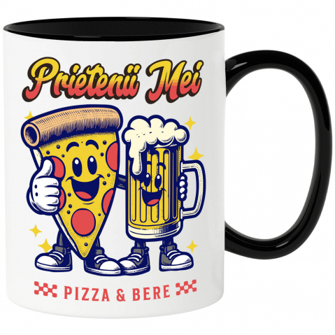 Prieteni - Cana Personalizata "Felie De Pizza și Halba Bere - Cei Mai Buni Prieteni, Dragoste și Iubire"