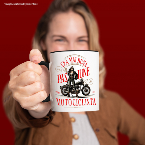 Cana Personalizata Femeie Motociclistă cu Cască – Design Modern pentru Pasionați de Moto [1]