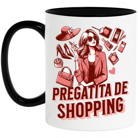 Cana Personalizata "Femeie Iubitoare de Shopping – Cadouri Personalizate cu Pantofi, Pălărie și Geantă"