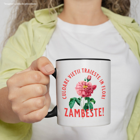 Cana Personalizata Floare Colorată cu Text „Zâmbește, Culoarea Vieții Trăiește în Flori” | Cadouri Personalizate pentru Femei, Familie și Prieteni [1]