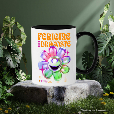 Cana Personalizata Floare Colorată Veselă cu Text „Fericire, Dragoste, Natură” | Cadouri Personalizate pentru Femei, Familie și Prieteni [2]