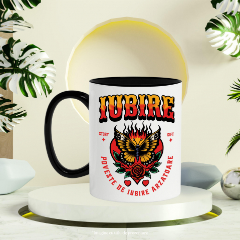 Cana Personalizata Fluture Colorat în Flăcări și Floare Roșie - Poveste de Iubire Arzătoare pentru Cadouri Personalizate [2]