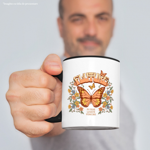 Cana Personalizata Fluture Portocaliu cu Mesaj de Putere și Liniște | Cadou Personalizat cu Flori Colorate [1]