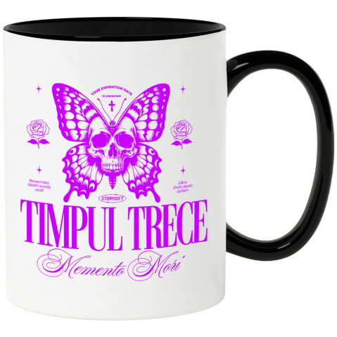 Mixed - Cana Personalizata Fluture cu Craniu Uman și Cruce – Mesaj Motivațional „Timpul Trece - Momento Mori” - Cadou Personalizat