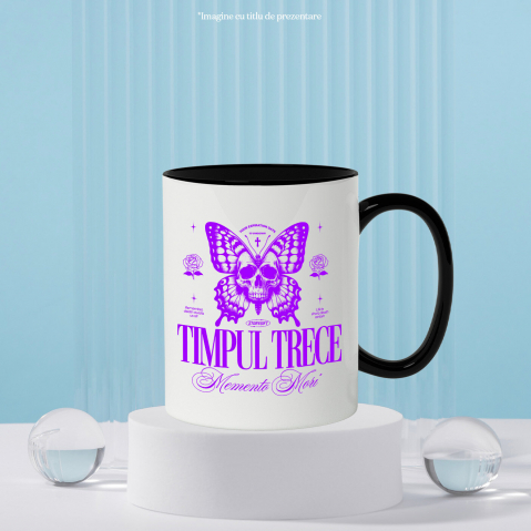 Cana Personalizata Fluture cu Craniu Uman și Cruce – Mesaj Motivațional „Timpul Trece - Momento Mori” - Cadou Personalizat [2]