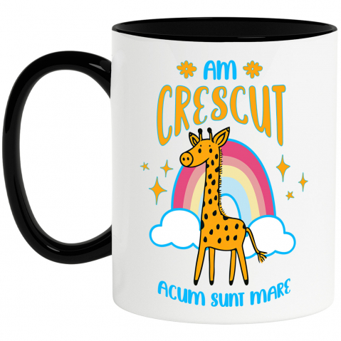 Copii - Cana Personalizata Girafa Veselă Curcubeu Multicolor – Cadou Personalizat „Am Crescut Acum Sunt Mare” pentru Copii și Familie