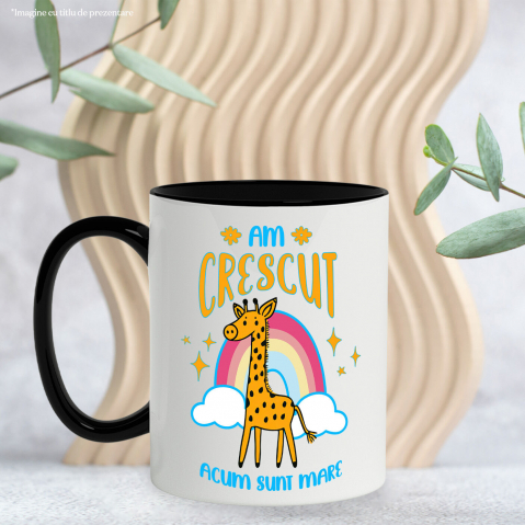 Cana Personalizata Girafa Veselă Curcubeu Multicolor – Cadou Personalizat „Am Crescut Acum Sunt Mare” pentru Copii și Familie [2]
