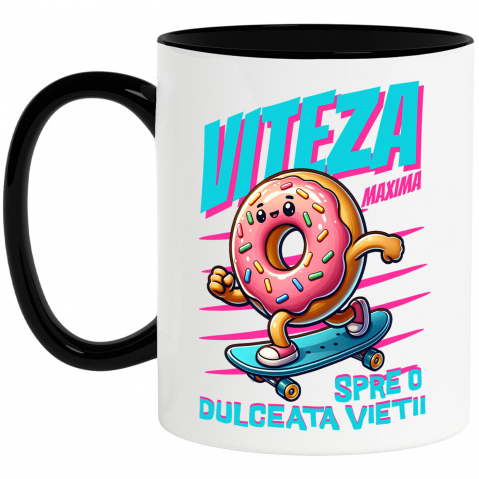 Cani Personalizate - Cana Personalizata Gogoasă Glazurată Roz Pe Skateboard – Design Amuzant și Personalizat