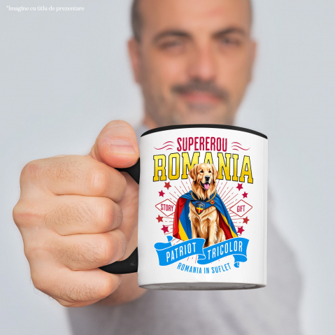 Cana Personalizata Golden Retriever Supererou – Costum Căpitan România, Cadou Personalizat [1]