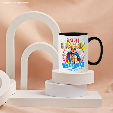 Cana Personalizata Golden Retriever Supererou – Costum Căpitan România, Cadou Personalizat [2]