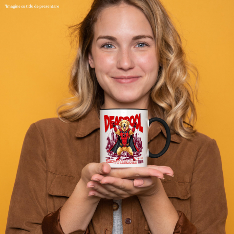 Cana Personalizata Golden Retriever în Costum Deadpool - Cadou Personalizat pentru Copii și Familie [1]