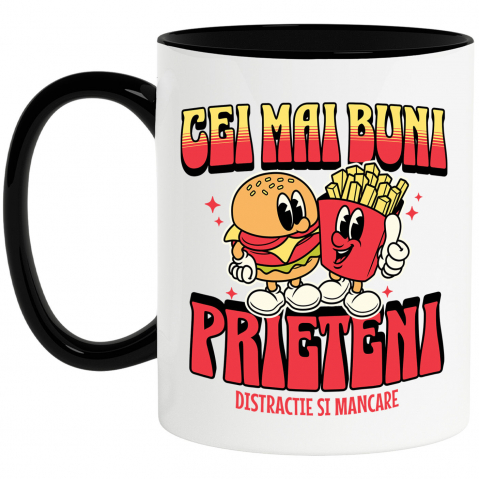 Prieteni - Cana Personalizata Cadouri personalizate pentru prieteni și familie - hamburger și cartofi prăjiți cu mesaj de prietenie