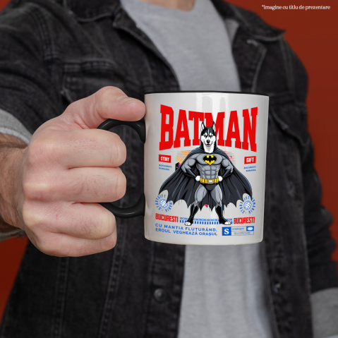 Cana Personalizata Husky Siberian În Costum de Batman – Câine Supererou pentru Copii și Iubitorii de Animale [1]