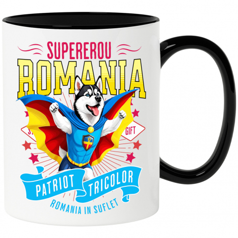 Supereroi - Cana Personalizata Husky Siberian în Costum de Căpitan România – Cadou Personalizat pentru Iubitorii de Câini